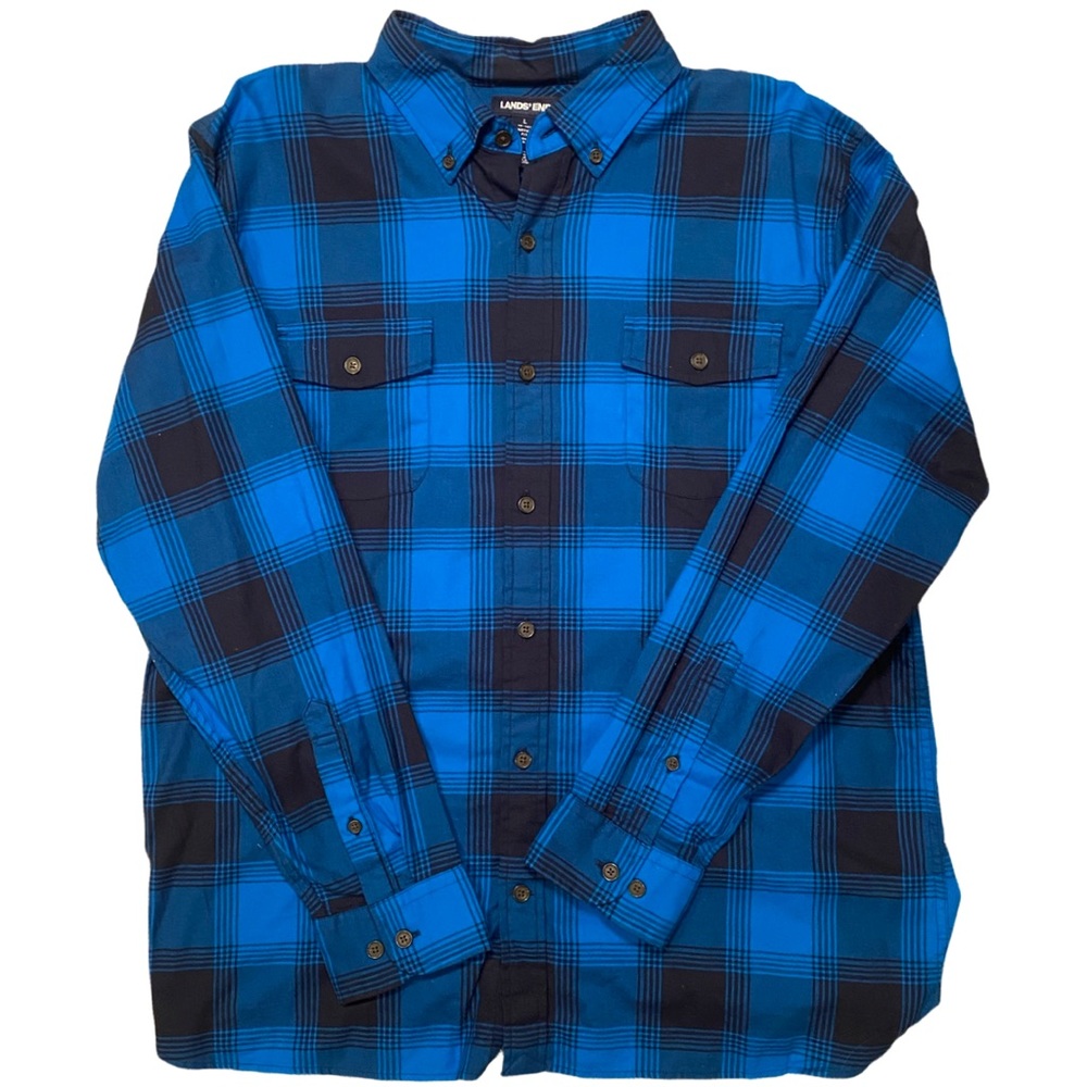 Blue plaid flannel (L)